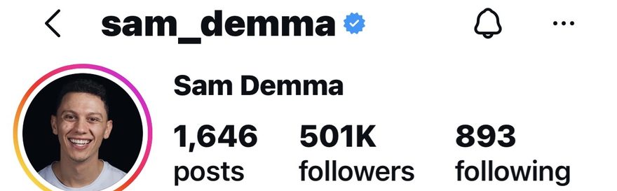 Sam Demma's Instagram profile